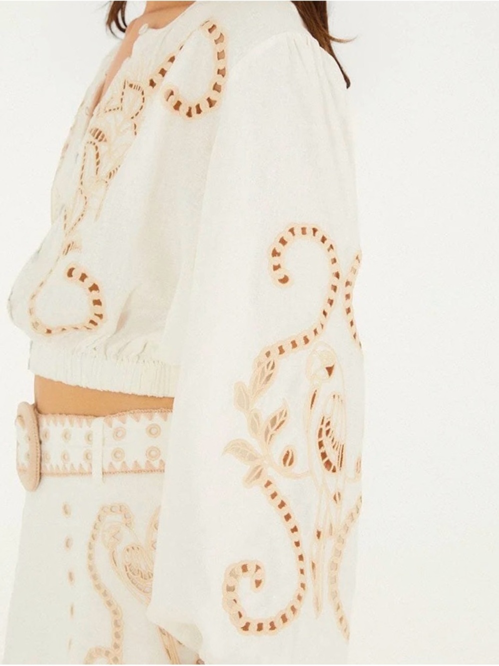 FARM Rio Cream Eyelet Embroidered Cropped Blouse - Picture 3 of 4